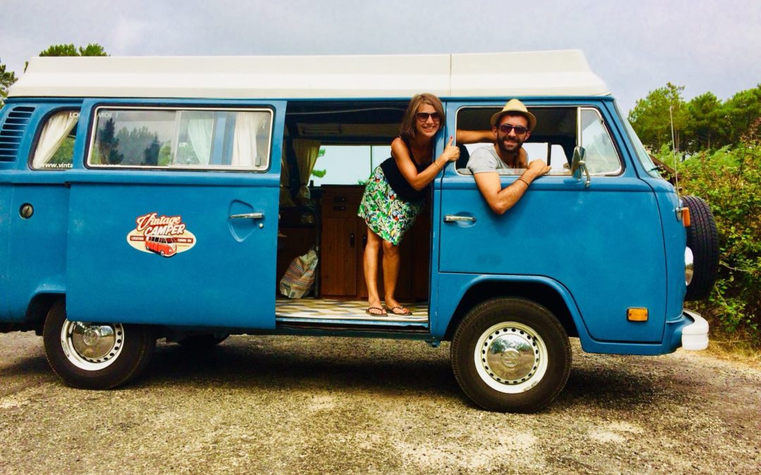 carte postale vacances en combi vw