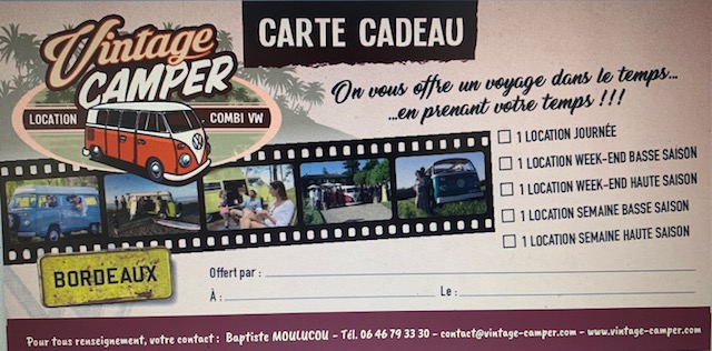 Des cartes cadeaux pour les fêtes chez Vintage Camper